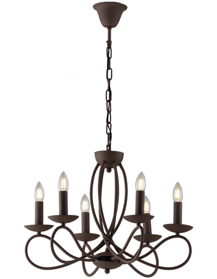 Sospensione 6 luci metallo corten 6XE14 non incl. GINEVRA Sospensione 6 luci metallo corten 6XE14 non incl. GINEVRA